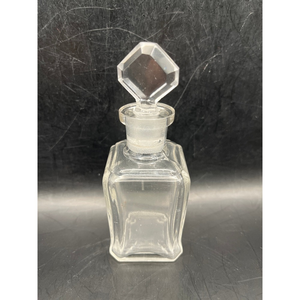 Antique Art Deco Style Glass Perfume Bottle Cut Glass Stopper-4.5" Early 1900s‎